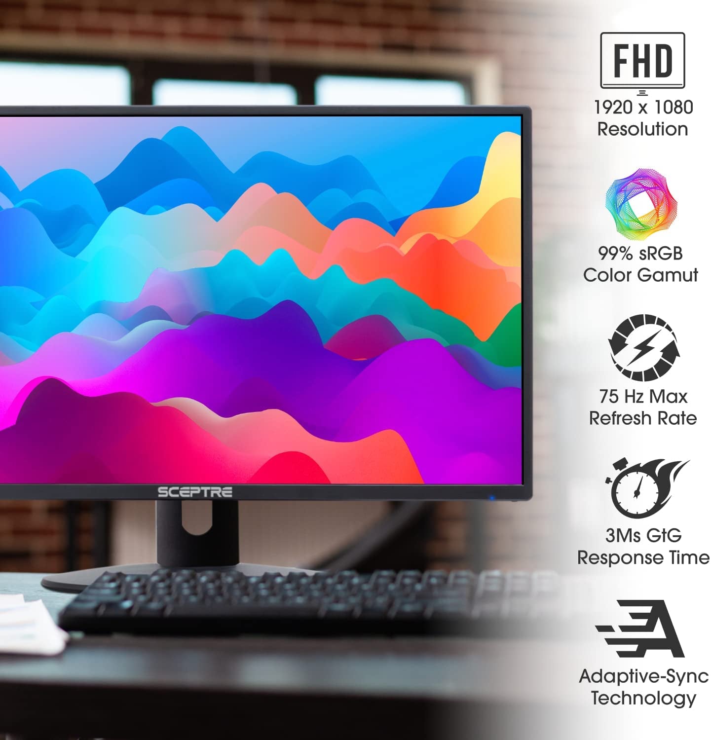 24-Inch FHD LED Gaming Monitor 2X HDMI VGA 75Hz Build-In Speakers, Machine Black