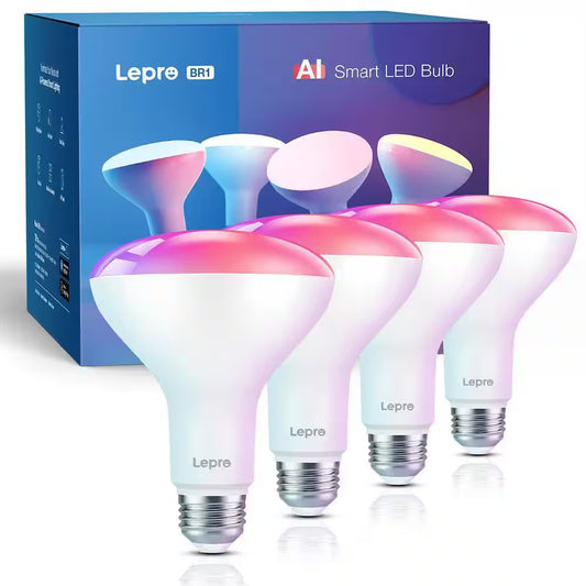 60-Watt Equivalent AI Smart BR30 Color Changing Flood LED Light Bulb with Voice Control Powered by  (4-Bulb)